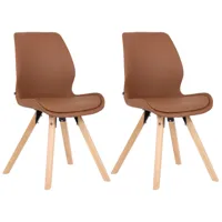 lot 2 chaises avec pieds en bois assise en similicuir marron clair