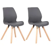 lot 2 chaises avec pieds en bois assise en similicuir gris