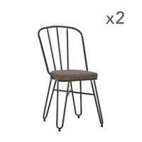 set de 2 chaises en simili cuir marron et métal noir