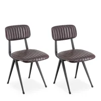 set de 2 chaises en fer noir et simili cuir brun foncé