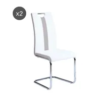 lot de 2 chaises   simili blanc pieds métal chromé
