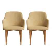 2 chaises avec tissu recyclé fabriqué à la main couleur moutarde
