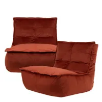 pouf modulable sofa velours, 2 pièces, terracotta