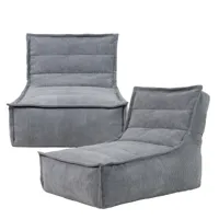 pouf modulable sofa velours côtelé, 2 pièces, gris