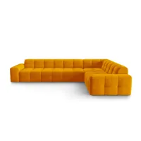 canapé d'angle droit 6 places en tissu velours orange