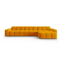 canapé d'angle droit 5 places en tissu velours orange