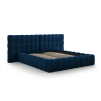 lit coffre en avec tête de lit double 180x200cm velours bleu roi