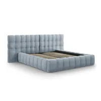 lit coffre en avec tête de lit double 180x200cm velours bleu clair
