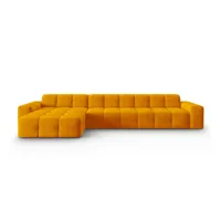 canapé d'angle gauche 5 places en tissu velours orange