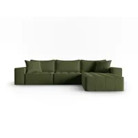 canapé d'angle droit modulable 5 places en tissu structurel vert