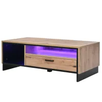 table basse avec éclairage led télécommande aspect bois avec tiroir