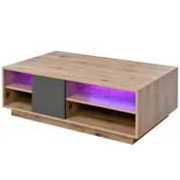 table basse en bois avec éclairage led grand espace de rangement