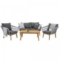 salon de jardin canapé + fauteuils + table basse gris