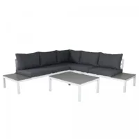 salon de jardin canapé + table basse en métal et tissu gris foncé