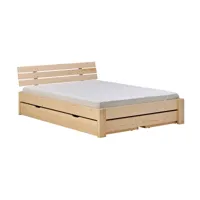lit en bois massif avec tiroirs de rangement brut 160 x 200 cm