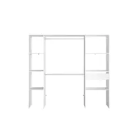 dressing blanc 6 étagères, 1 tiroir, 2 penderies 198 x 40 x 180 cm