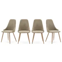 lot de 4 chaises en tissu vert pâle, piètement métal effet bois