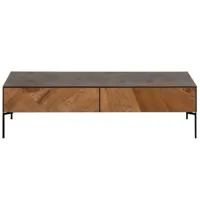 table basse en bois de teck et métal 4 tiroirs