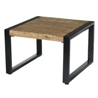 dacca,table basse carrée 60x60, bois de manguier massif et métal noir