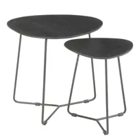 inaya-set de 2 tables basses gigognes en manguier teinté noir et métal