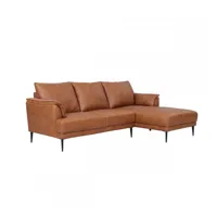 canapé d'angle 3 places en cuir marron