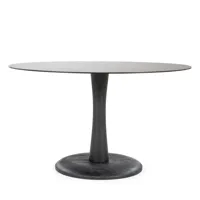 table à manger ronde en verre et bois de manguier d130cm noir