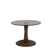 table d'appoint ronde en verre et bois de manguier d55cm bois foncé