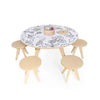 table à dessiner multifonction xxl en bois d90 cm et 4 tabourets