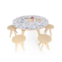 table à dessiner multifonction xxl en bois d90 cm et 4 tabourets