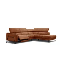 canapé d'angle droit 5 places avec relax électrique tissu rouge brique