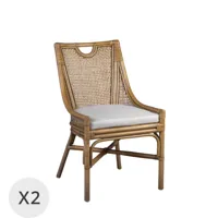 set 2 chaises en rotin beige avec coussin