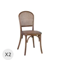 set de 2 chaises en bois et rotin marron