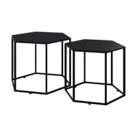 tables basses hexagonales noires en métal (lot de 2)