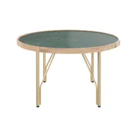 table basse ronde en marbre vert indien, bois et métal d85 cm
