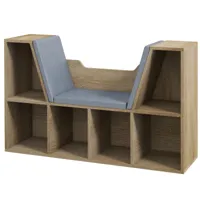 bibliothèque banc 2 en 1 - 6 casiers aspect bois clair coussins inclus