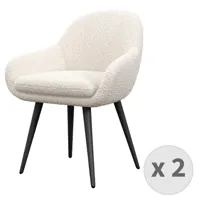 chaise en tissu bouclette ecru et pieds métal noir (x2)