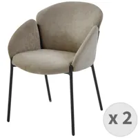 chaise en tissu chevrons marron clair et pieds métal noir (x2)