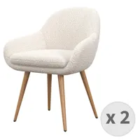 chaise en tissu bouclette ecru et pieds métal décor bois (x2)