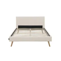 cadre de lit scandinave velours côtelé et pieds bois, beige, 140x190cm