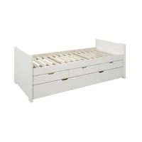 lit gigogne avec tiroirs en bois massif  90x200 cm blanc
