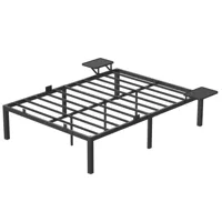 lit 2 personnes cadre de lit en métal avec étagères de rangement