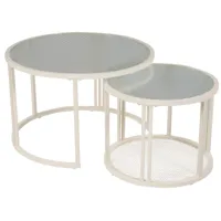 lot de 2 tables basses gigognes verre ondulé structure blanc
