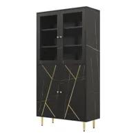 buffet armoire effet noir avec bandes dorés portes battants rangement