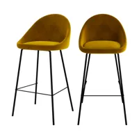 chaise de bar en velours jaune 75 cm (lot de 2)