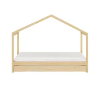 lit cabane + tiroir en bois naturel 90 x 190 cm