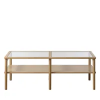 table basse en verre trempé et bois 120x60cm bois clair