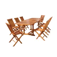 table rectangulaire 6 chaises et 2 fauteuils en teck huilé