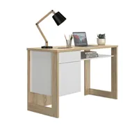 bureau avec 1 porte effet bois clair et blanc