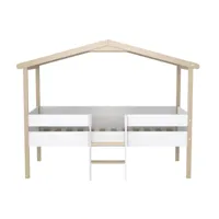 lit cabane en bois mi-hauteur 90 x 190 cm