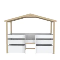 lit cabane mi-hauteur en bois + 2 tiroirs 90 x 190 cm